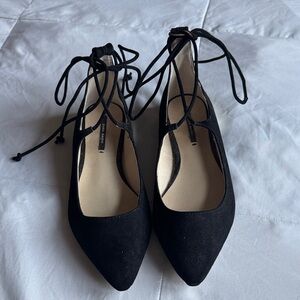Zara Black Lace-Up Flats Size 5